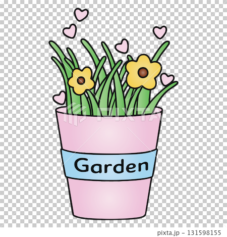 Potted Garden Grass and Flowers with Heart on Transparent Background 131598155
