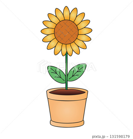 Single Sunflower in Terracotta Pot Illustration on Transparent Background Single Sunflower in Terracotta Pot Illustration on Transparent Background 131598179