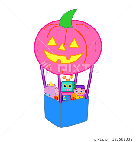 ジャック・オ・ランタン気球に乗るぬいぐるみのハロウィンイラスト（かわいい・ファンタジー） 131598338
