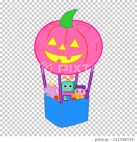 ジャック・オ・ランタン気球に乗るぬいぐるみのハロウィンイラスト（かわいい・ファンタジー） 131598338