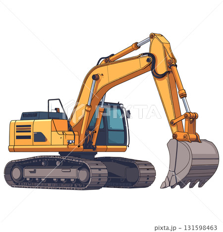 土木建設現場の黄色いバックホウとショベルカーが輝き力強さと成長を感じる 土木建設現場の黄色いバックホウとショベルカーが輝き力強さと成長を感じる 131598463