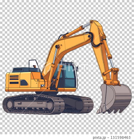 土木建設現場の黄色いバックホウとショベルカーが輝き力強さと成長を感じる 土木建設現場の黄色いバックホウとショベルカーが輝き力強さと成長を感じる 131598463