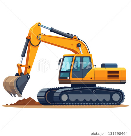 土木建設現場の黄色いバックホウとショベルカーが輝き力強さと成長を感じる 131598464