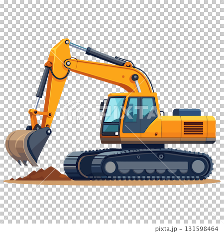 土木建設現場の黄色いバックホウとショベルカーが輝き力強さと成長を感じる 131598464