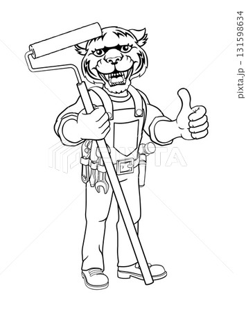 Rhino Painter Decorator Paint Roller Mascot Man 131598634