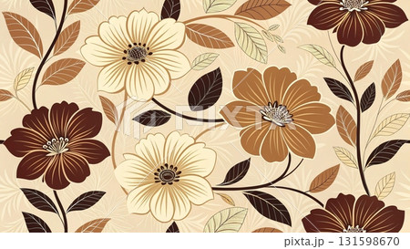 Seamless floral pattern modern abstract flowers with black outline petals and solid yellow petals background  131598670