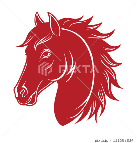 Stylized red horse head silhouette. Horse abstract icon logo. Illustration. 131598834