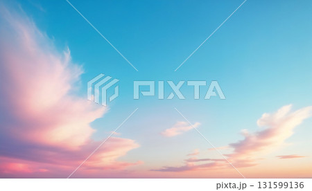 幻想的なピンクの雲と澄んだ青空の背景画像 131599136