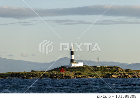 青森県大間崎　朝の弁天島と灯台 131599809