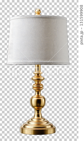 Golden table lamp with white fabric shade and elegant design Golden table lamp with white fabric shade and elegant design 131599908
