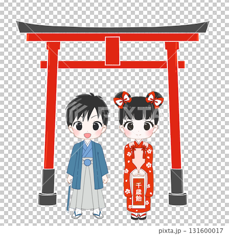 Illustration of a cute boy and girl celebrating Shichi-Go-San Illustration of a cute boy and girl celebrating Shichi-Go-San 131600017