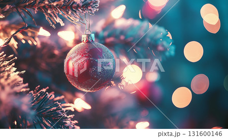 クリスマスツリーにかけられたオーナメントボール、コピースペース クリスマスツリーにかけられたオーナメントボール、コピースペース 131600146