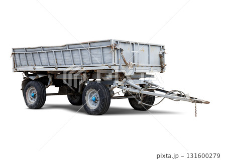 Gray farming trailer parked on white background perfect for isolation and rent needs 131600279