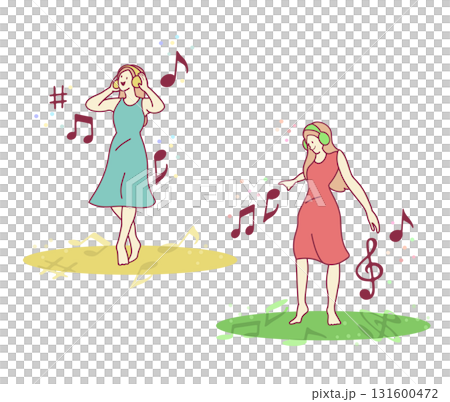 ヘッドフォンでお気に入りの音楽を聴いて楽しくリズムを刻む女性 ヘッドフォンでお気に入りの音楽を聴いて楽しくリズムを刻む女性 131600472
