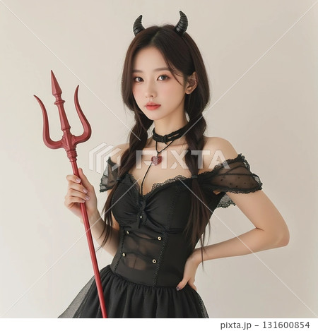 ハロウィンで魔女のコスプレをした若い女性 131600854