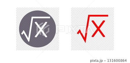Mathematics Symbol Icon Set Square Root Sign With X in Purple Circle and Red Variant. 131600864