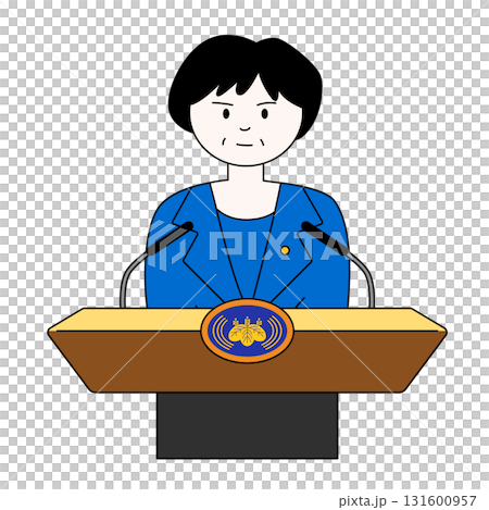 内閣総理大臣(女性)の会見のイラスト 内閣総理大臣(女性)の会見のイラスト 131600957