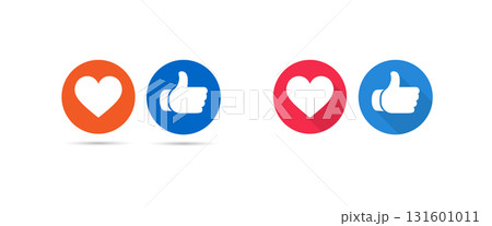 Social media like and heart icons. Thumbs up and heart icon in different colors. Social media like and heart icons. Thumbs up and heart icon in different colors. 131601011
