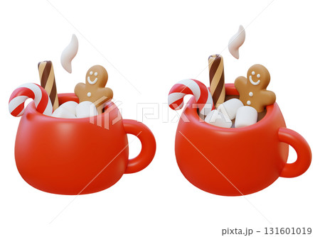 cartoon style winter christmas cocoa hot chocolate 3D graphic 131601019