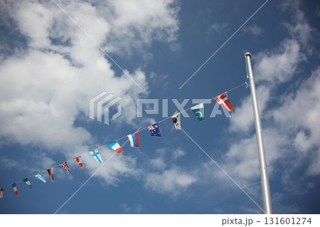 空にはためく万国旗　運動会イメージ　 131601274