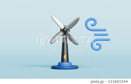 Wind Power Turbine Generator Energy with Wind Symbol. 3D Rendering. Wind Power Turbine Generator Energy with Wind Symbol. 3D Rendering. 131601544