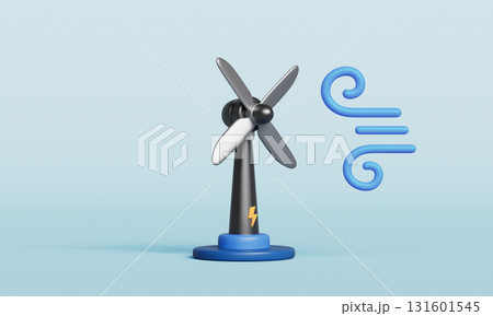 Wind Power Turbine Generator Energy with Wind Symbol. 3D Rendering. Wind Power Turbine Generator Energy with Wind Symbol. 3D Rendering. 131601545