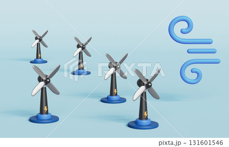 Wind Power Turbine Generator Energy with Wind Symbol. 3D Rendering. 131601546