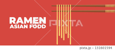 Ramen noodles on chopsticks banner for Asian and Japanese cuisine. Ideal for restaurant branding, menu design, packaging, social media posts, advertising, and food marketing materials Ramen noodles on chopsticks banner for Asian and Japanese cuisine. Ideal for restaurant branding, menu design, packaging, social media posts, advertising, and food marketing materials 131601594