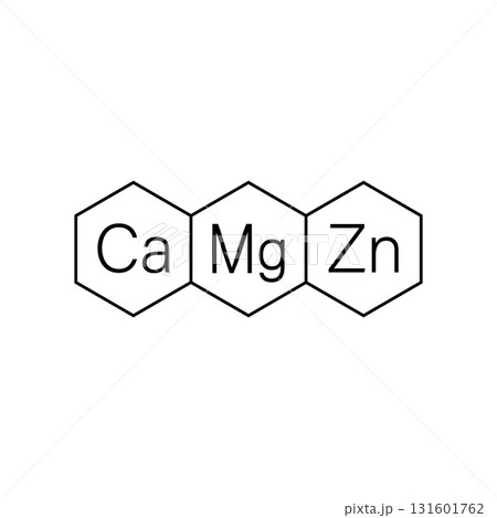 Calcium, magnesium and zinc vitamins. Ca, Mg, Zn icon and logo. Vector clipart and drawing. Isolated illustration on white background. 131601762