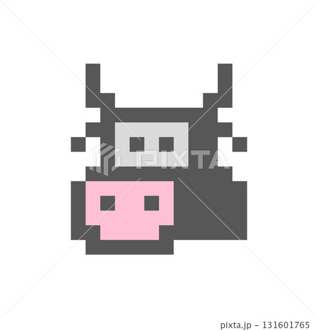Cow head vector icon and logo. Goby and calf. Front view. Pixel art and point style. 131601765