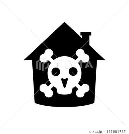 House with skull and bones. Vector illustration. Black silhouette on white background. 131601785