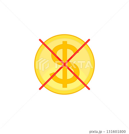 No cost icon, no expense, free of charge. Crossed out red lines on dollar coin. Isolated vector illustration on white background. No cost icon, no expense, free of charge. Crossed out red lines on dollar coin. Isolated vector illustration on white background. 131601800