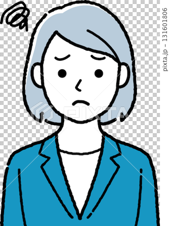 Sad woman dissatisfied facial expression material (blue-black color) 131601806