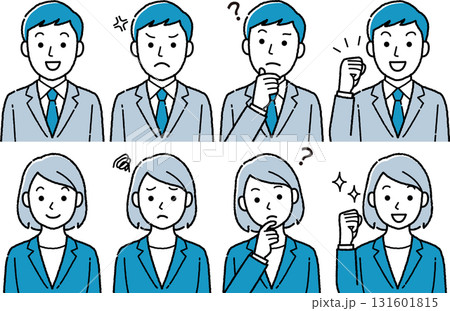 男女全員 8種セット ビジネス人物イラスト（青黒カラー） 131601815