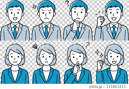 男女全員 8種セット ビジネス人物イラスト（青黒カラー） 131601815