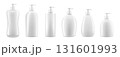 Set of blank Cosmetic Bottles Dispensers mockups with pump cap, isolated on white background, realistic 3d vector illustration 131601993