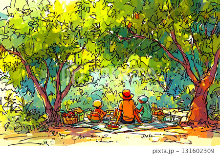 木陰で楽しむ子供たちのピクニック 131602309
