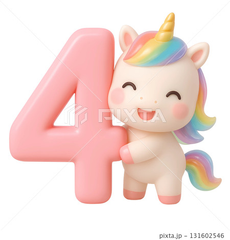 Pink number four with unicorn  131602546