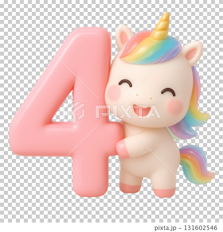 Pink number four with unicorn  131602546