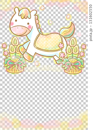 水彩風パステルのかわいい馬(干支)のイラスト年賀状テンプレート 門松付き(コピースペースあり) 水彩風パステルのかわいい馬(干支)のイラスト年賀状テンプレート 門松付き(コピースペースあり) 131602550