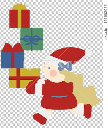 可愛的女孩聖誕老公公拿著一堆禮物 可愛的女孩聖誕老公公拿著一堆禮物 131602936