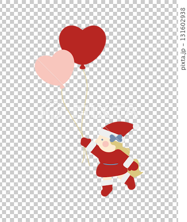 Cute girl Santa Claus flying with heart balloons 131602938