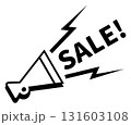メガホンからセールの文字が飛び出しているモノクロアイコン 131603108