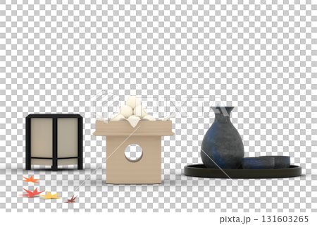 左寄せ紅葉の月見セット(行燈・月見団子・日本酒) 左寄せ紅葉の月見セット(行燈・月見団子・日本酒) 131603265