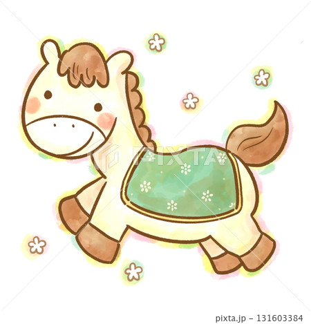 干支・かわいい白い馬の水彩風キャラクターイラスト(ナチュラルカラー・年賀状) 干支・かわいい白い馬の水彩風キャラクターイラスト(ナチュラルカラー・年賀状) 131603384
