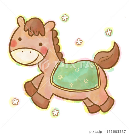 干支・かわいい馬の水彩風キャラクターイラスト(ナチュラルカラー・年賀状) 干支・かわいい馬の水彩風キャラクターイラスト(ナチュラルカラー・年賀状) 131603387
