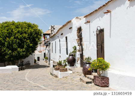 明るい日差しの下の白壁の建物 カナリア諸島のフエルテベンテュラ島の内陸のベタンクリアにて 明るい日差しの下の白壁の建物 カナリア諸島のフエルテベンテュラ島の内陸のベタンクリアにて 131603459