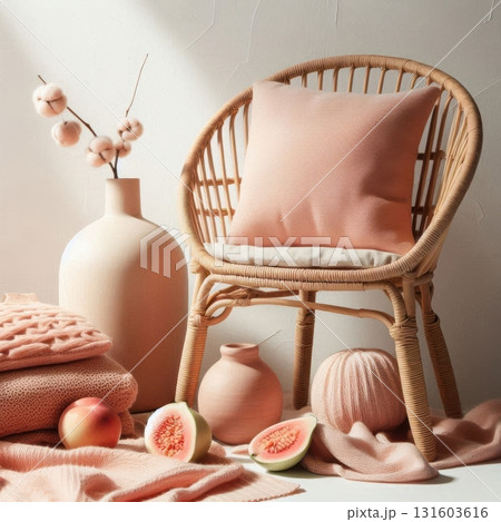 Minimalist guava home accessories, perfect for ecommerce visuals, warm interiors, and soothing lifestyle design Minimalist guava home accessories, perfect for ecommerce visuals, warm interiors, and soothing lifestyle design 131603616