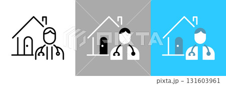 訪問診療のカラーとモノクロアイコン 131603961