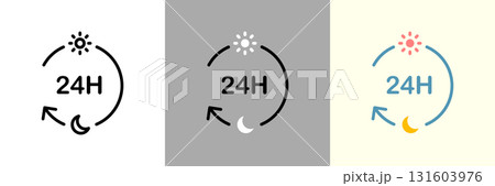 24時間のカラーとモノクロアイコン 131603976